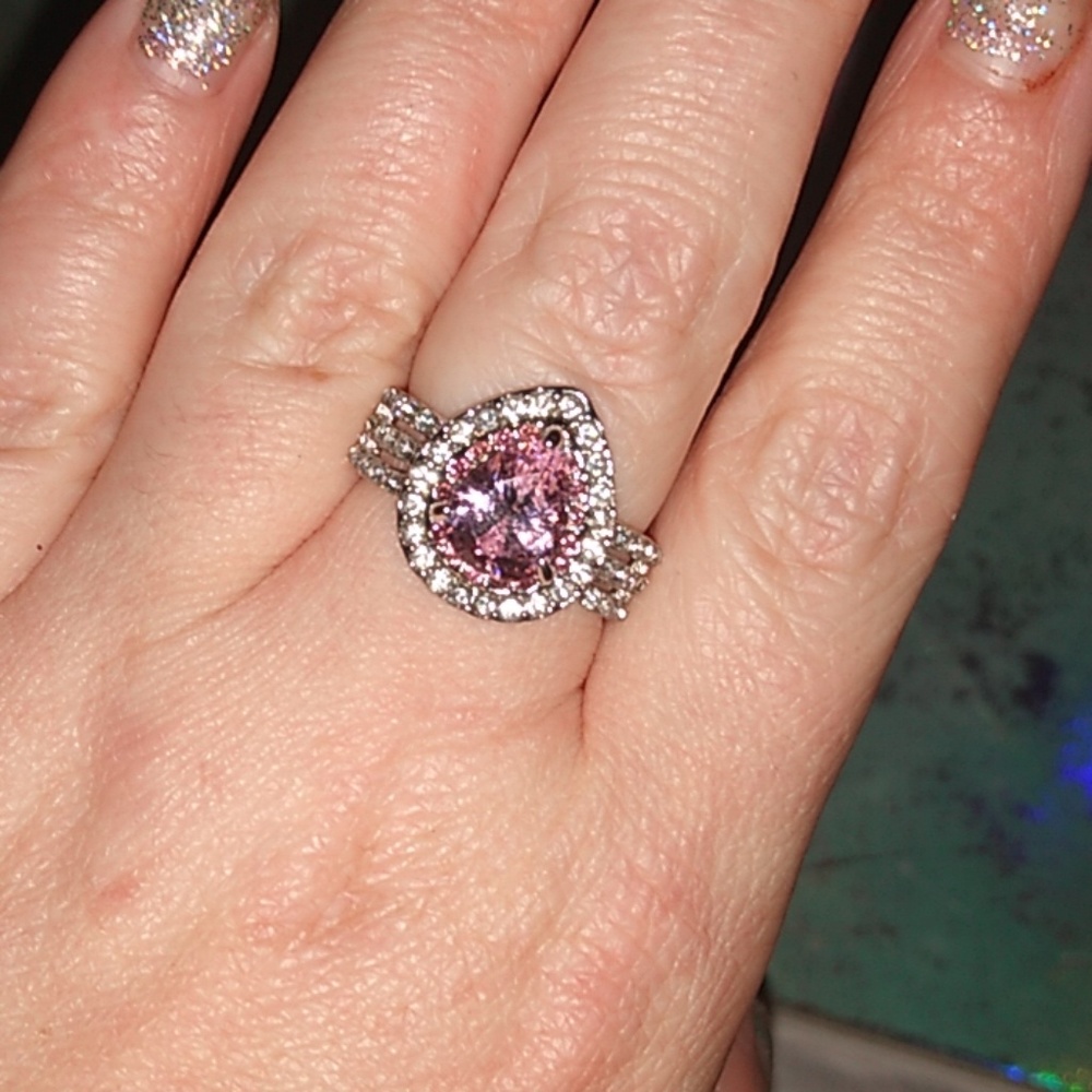Silver plated pink stone ring